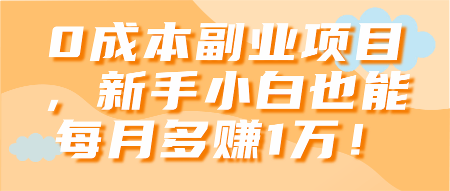 0成本副业项目，新手小白也能每月多赚1万！【视频教程】