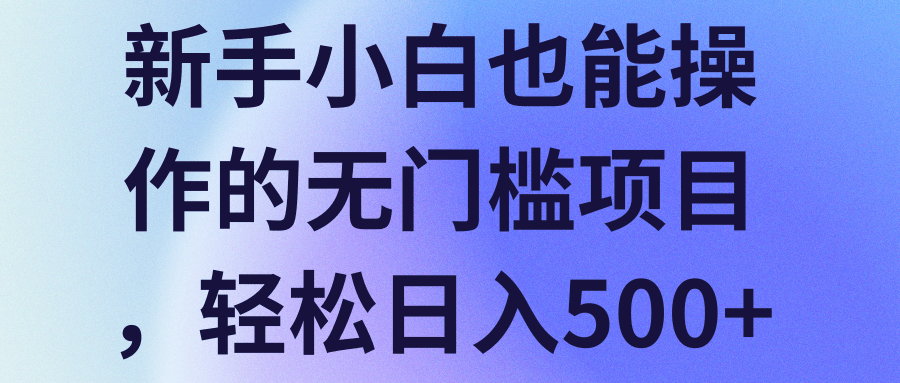 新手小白也能操作的无门槛项目，轻松日入500+【视频教程】