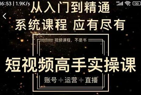 短视频高手实操课：账号+运营+直播，从入门到精通，系统课程，应有尽有-蜗牛学社