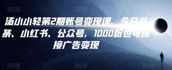 汤小小账号变现课第2期，今日头条、小红书、公众号，1000粉也可以接广告变现-蜗牛学社