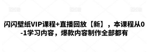 闪闪壁纸VIP课程+直播回放【新】，本课程从0-1学习内容，爆款内容制作全部都有-蜗牛学社