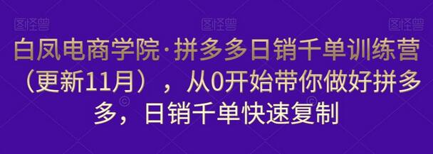 白凤电商学院·拼多多日销千单训练营（更新11月），从0开始带你做好拼多多，日销千单快速复制-蜗牛学社