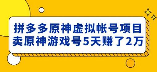 外面卖2980的拼多多原神虚拟帐号项目：卖原神游戏号5天赚了2万-鲤鱼笔记