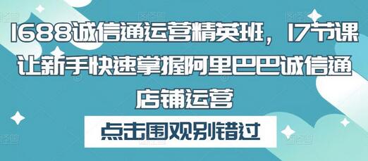 1688诚信通运营精英班，17节课让新手快速掌握阿里巴巴诚信通店铺运营-鲤鱼笔记