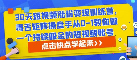 30天短视频涨粉变现训练营，毒舌矩阵操盘手从0-1教你做一个持续吸金的短视频账号-鲤鱼笔记