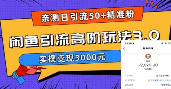 亲测日引50+精准粉，闲鱼引流高阶玩法3.0，实操变现3000元【揭秘】-蜗牛学社