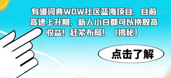 有道词典WOW社区蓝海项目，目前高速上升期，新人小白都可以换取高收益！赶紧布局！-鲤鱼笔记