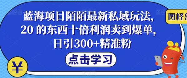 蓝海项目陌陌最新私域玩法，20 的东西十倍利润卖到爆单，日引300+精准粉-鲤鱼笔记