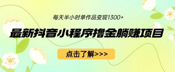 最新抖音小程序撸金躺赚项目，一部手机每天半小时，单个作品变现1300+-鲤鱼笔记