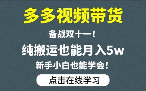 多多视频带货，备战双十一，纯搬运也能月入5w，新手小白也能学会-鲤鱼笔记