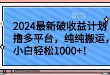 2024最新破收益计划撸多平台，纯纯搬运，小白轻松1000+-蜗牛学社